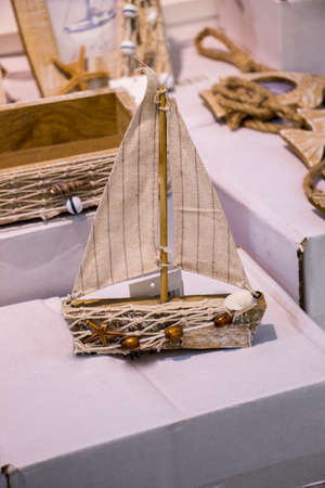 Hand made sail boat in viewの写真素材