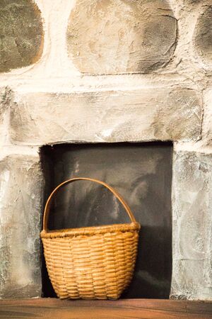 Empty wicker baskets are for sale in a market placeの写真素材