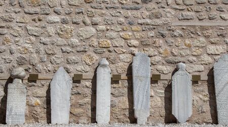 Old stones on the graves in Istanbul from Ottoman timeのeditorial素材