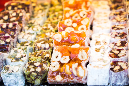 Load of traditional turkish delight rahat lokumの写真素材