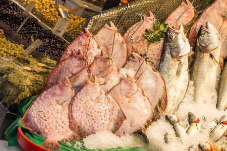 Fresh for sale at a fish marketの写真素材