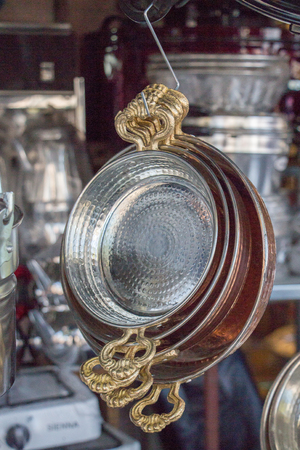 Set of new metal pans as cookwareの写真素材