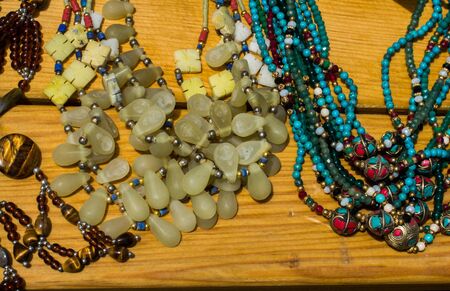 Colorful beads of various color at a marketの写真素材