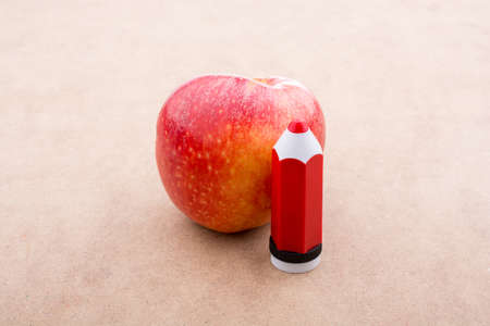 Back to school theme with a red appleの写真素材