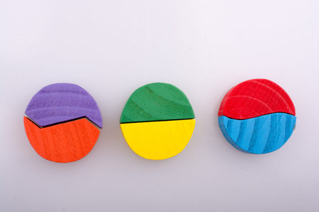 Colorful wooden pieces of a logic puzzle