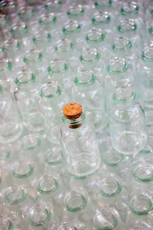 Set of Empty small  transparent bottles in a boxの写真素材