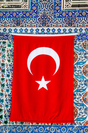Turkish national flag hang on a pole in open air