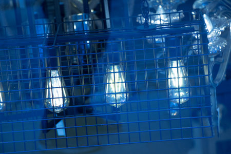 Decorative antique edison style filament light bulbs hangingの写真素材