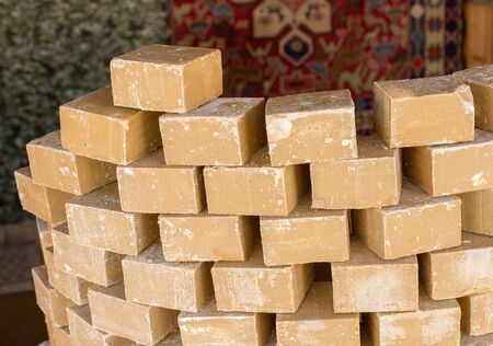 Collection of bars of fragrant hand made organic soapの写真素材