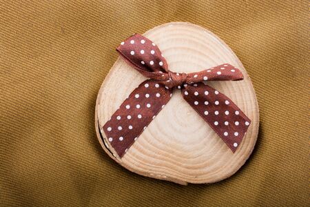 Wood Log cut in round thin pieces in viewの写真素材