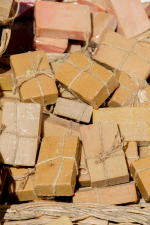 Collection of bars of fragrant hand made organic soapの写真素材