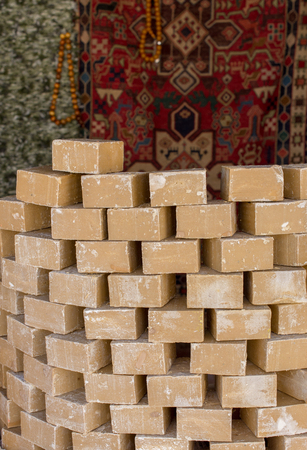 Collection of bars of fragrant hand made organic soapの写真素材