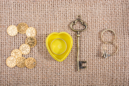 Happy Year 2018  decoration with coins, key and rings