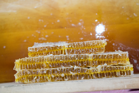 Sweet fresh honey in the sealed comb frameの写真素材