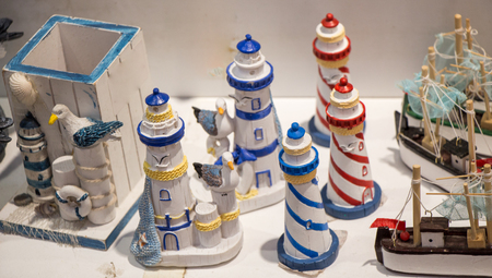 Set of Little handmade model lighthousesの写真素材