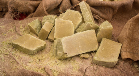 Collection of bars of fragrant hand made organic soapの写真素材