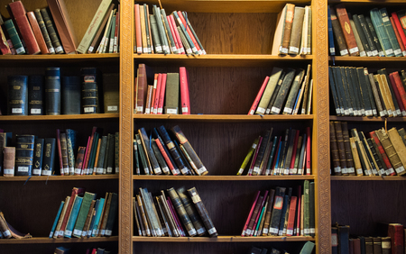 Bookshelf with old Turkish Ottoman handwritten booksの写真素材