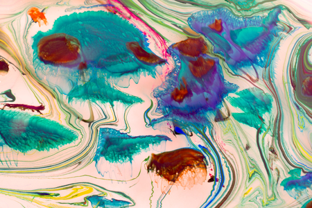 Traditional Ottoman Turkish marbling art patterns as abstract colorful backgroundの写真素材