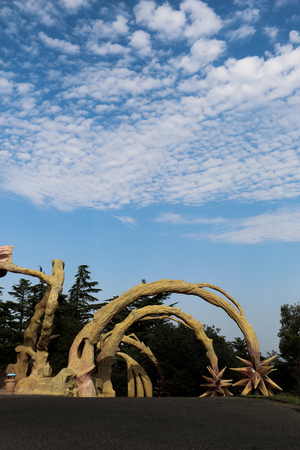 Ferris wheel in an amusement park in a green regionの写真素材