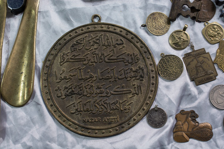 Ancient Ottoman metal coin in viewの写真素材