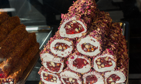 Load of traditional turkish delight lokum candyの写真素材