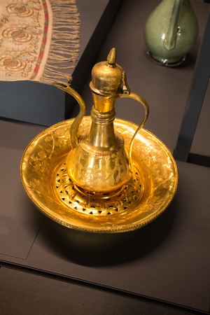 Very old style metal ewer water jar in viewの写真素材