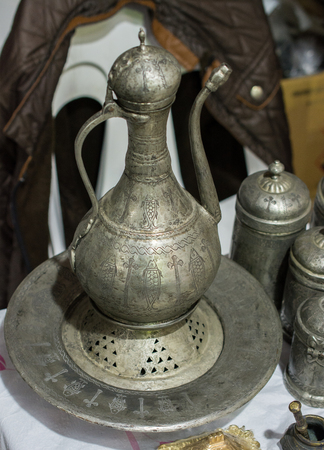 Very old style metal ewer water jar in viewの写真素材