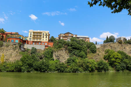 Kura river panorama of Tbilisi in Georgiaの写真素材