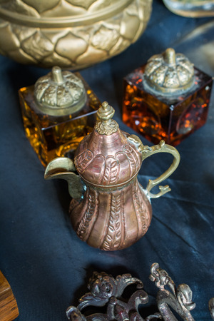 Very old style metal ewer water jar in viewの写真素材
