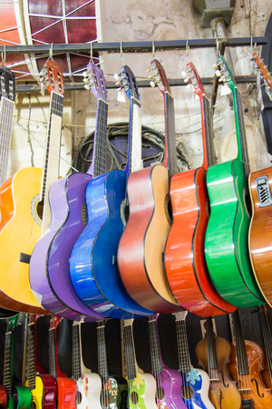 Set of Colorful classical guitar models in viewの写真素材