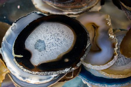 A cross section of Agate gemstone as natural mineral rock
