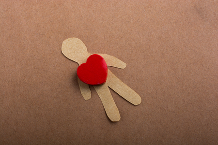 Love concept for with paper hearts and paper manの写真素材