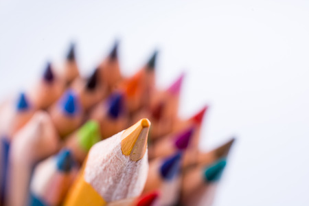 color pencils of various colors on a white backgroundの写真素材