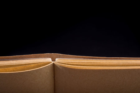 Brown color notebook open on a black background