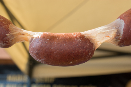 Traditional Turkish style dried sausages in viewの写真素材