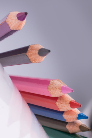 Wooden Color pencils on a white backgroundの写真素材