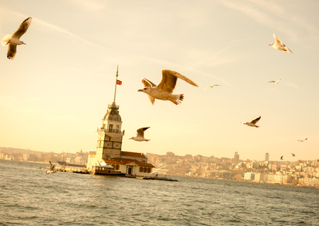 Maidens Tower located in the middle of Bosporusの写真素材