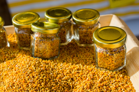 Pollen as healthy organic raw diet food  in jarの写真素材