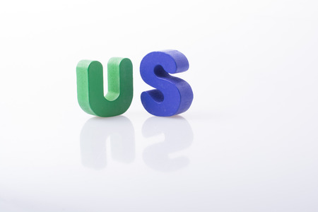 the word US written with colorful letter blocksの写真素材