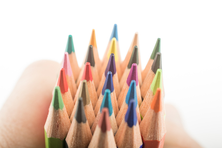 Color pencils of various color on a white backgroundの写真素材