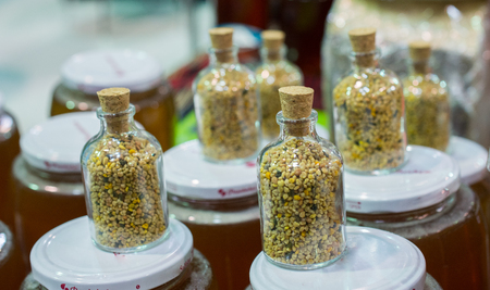 Pollen as healthy organic raw diet food  in jarの写真素材
