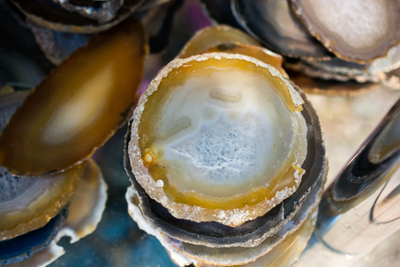 A cross section of Agate gemstone as natural mineral rockの写真素材