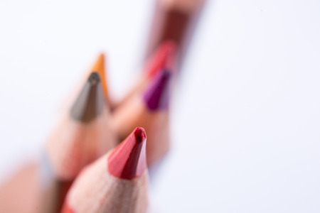 color pencils of various colors on a white backgroundの写真素材