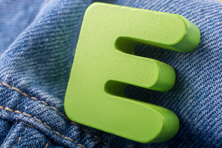 E Letter cubes of Alphabet made of woodの写真素材