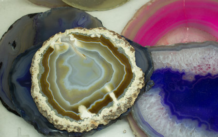 A cross section of Agate gemstone as natural mineral rock