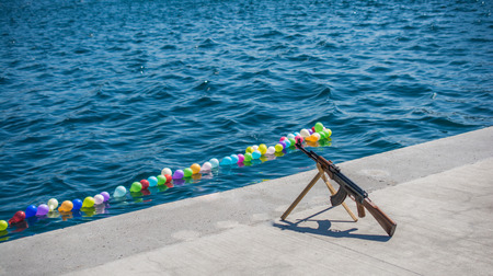 Balloon on a string  on water for shooting gameの写真素材
