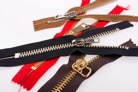 Color zippers on a white background