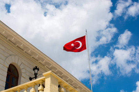 Turkish national flag hang in view in open air