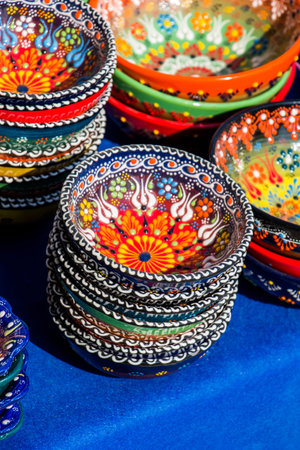 Traditional Turkish ceramic plates in bazaar