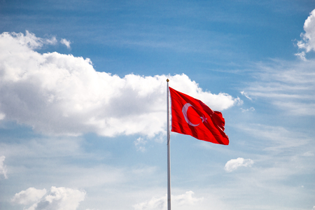 Turkish national flag hang in view in open airの写真素材